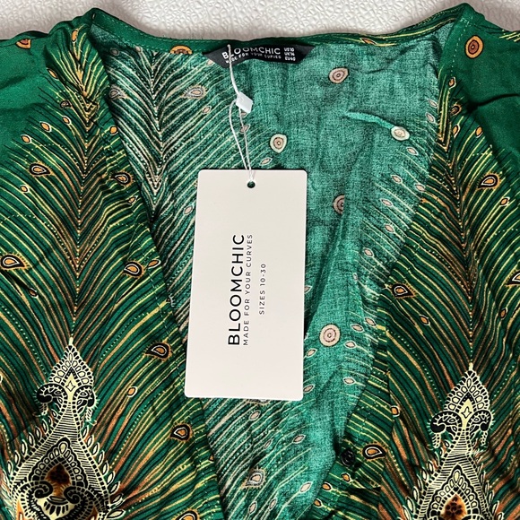 Bloomchic Bandana Pocket Button Wrap Split Midi Dress Size 10 Green NWT - Picture 6 of 12